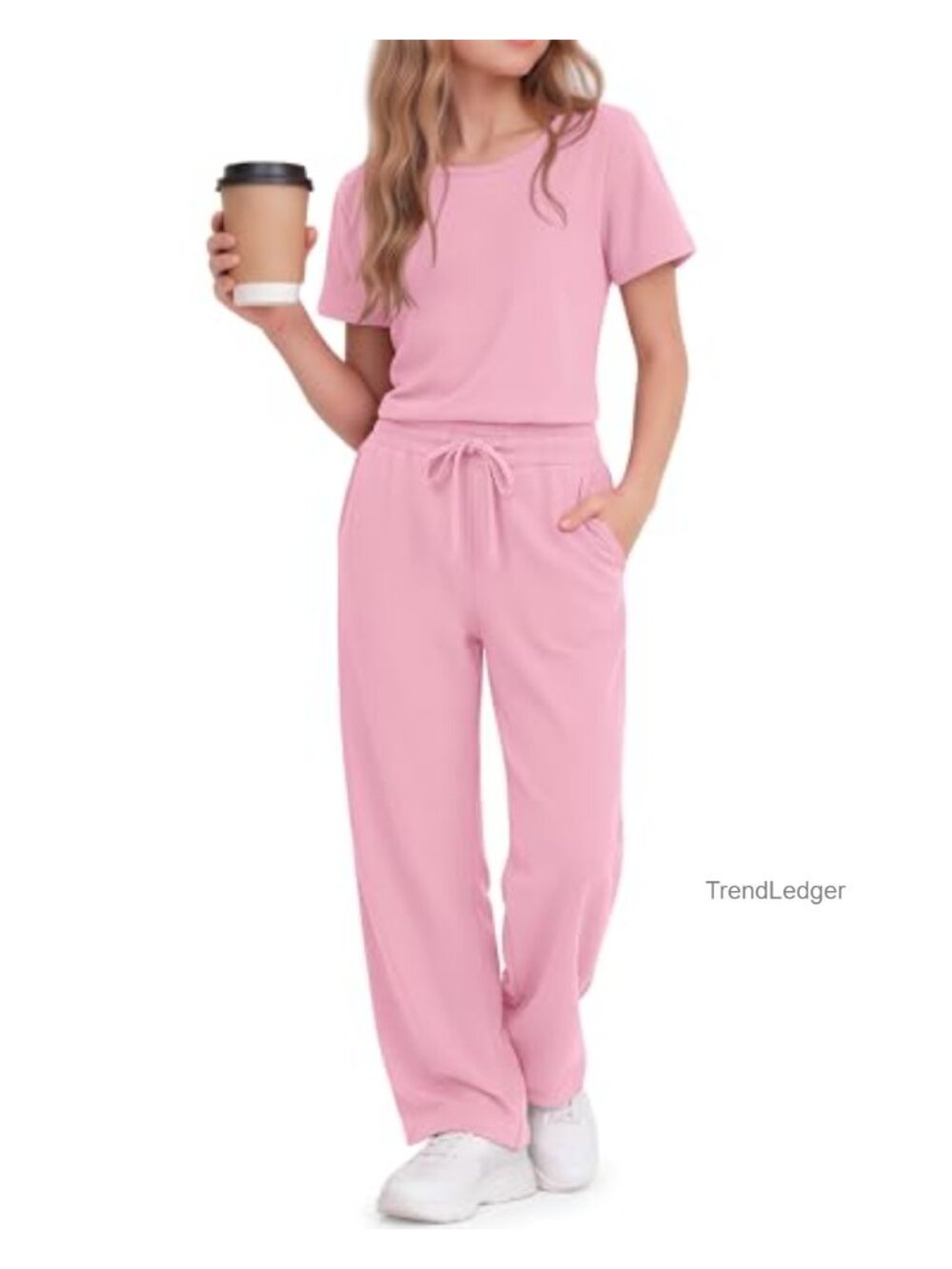 Girls 2 Piece Pant Set Short Sleeve Top Drawstring Pants Kids Outfit